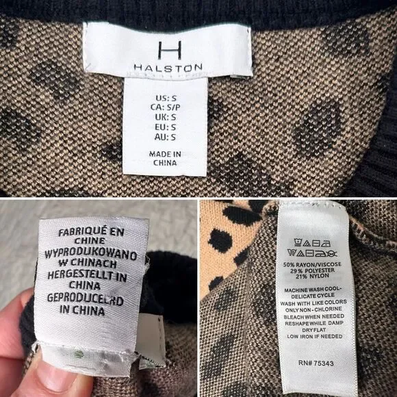 Halston Leopard Print Crew Neck Sweater Size S Animal Print Soft Luxe Pullover - Picture 6 of 9